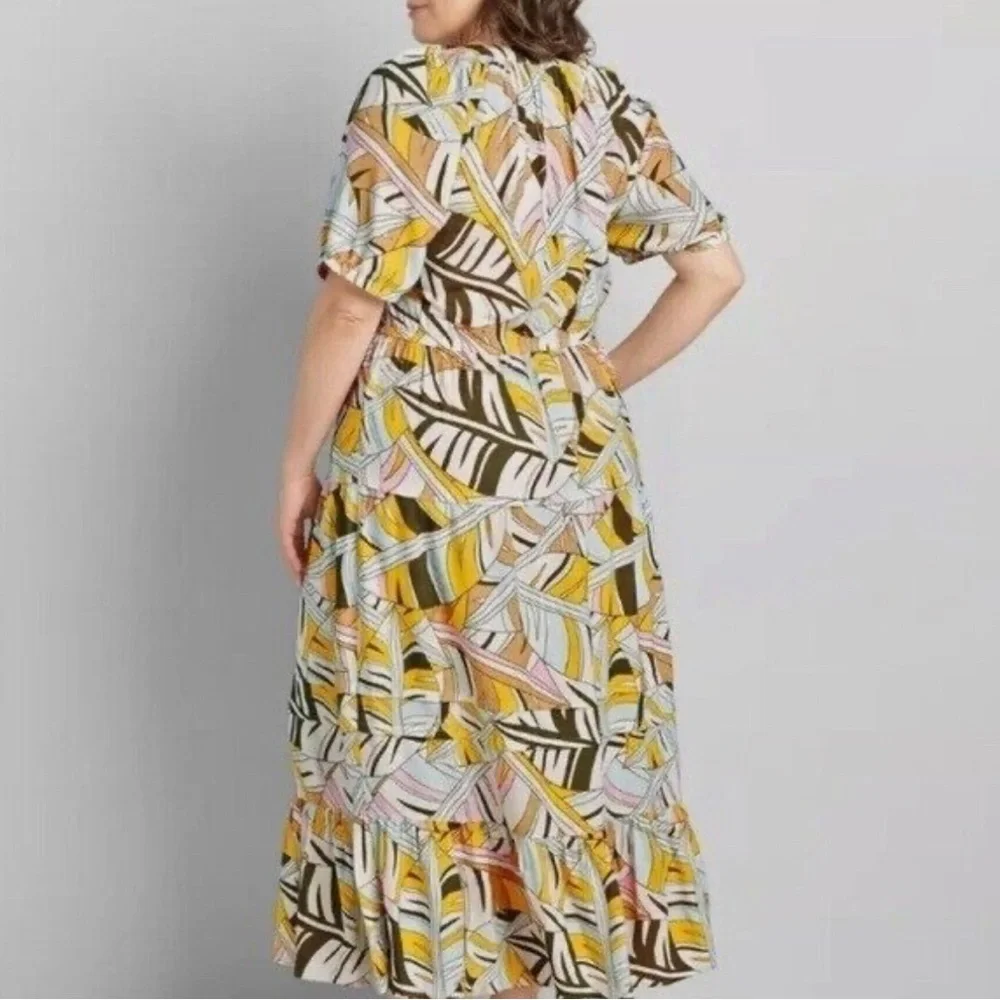 Lane Bryant Tropical Leaf Print Maxi Dress in Yellow, Pink, Olive, White